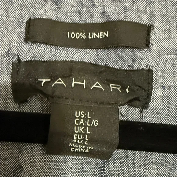 Tahari Casual Blue Button Down Shirt dress chambray linen women L beach vacation - Picture 3 of 8
